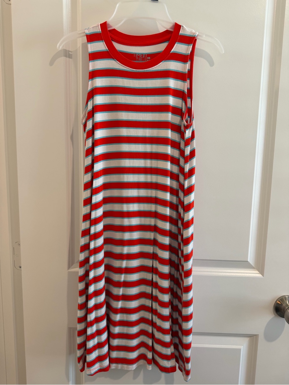 Red and White Striped Sleeveless Casual Dress